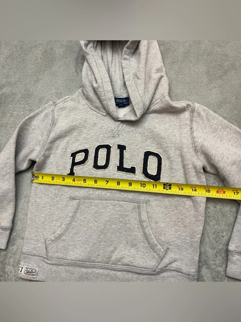 Polo Ralph Lauren Boys Hoodie Sweatshirt Gray Long Sleeve Spellout Youth Size 6